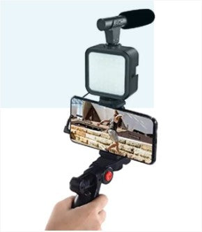 VLOGGING Kit Tripod for Mobile Phone DSLR Camera Video Recording, Video Making Vlogging Kit with tripod stand, Microphone, Led Light, Mobile Holder, All In One Vlogging Kit Tripod